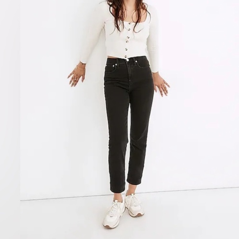 Madewell Black Washed Gray Classic Straight High Rise Denim Jeans Size 25